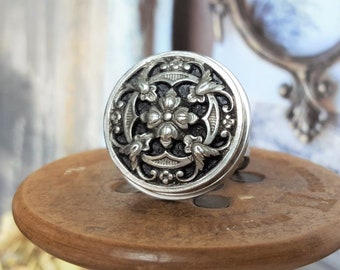 Chunky Silver Ring, Hand Cast Metal Button Ring, Period Costume Jewelry, Statement Ring, Gifts under 50, Button Jewelry veryDonna