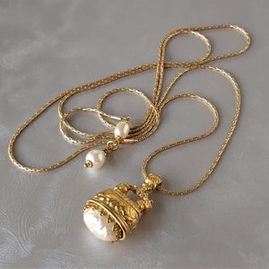 Baroque Pearl Necklace Ornate Gold Fob Mothers Day Gifts - Etsy
