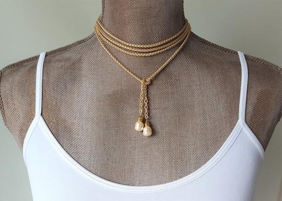 Baroque Pearl Lariat Necklace: Gold Rope Chain Wrap, veryDonna