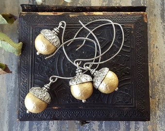 Two-Tone Acorn Earrings: Silver & Gold Nature Jewelry, veryDonna Jewelry