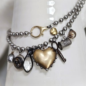 Vintage Chunky Charm Necklace, Heart Necklace, Assemblage Jewelry, Vintage Charm, One of a Kind Jewelry, Upcycled BOHO Jewelry, veryDonna