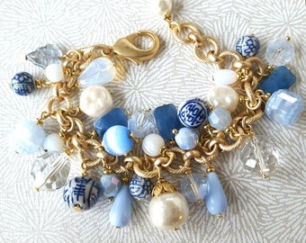 ブレスレット Pink & Skyblue Beaded Elastic Bracelet #9939 Blue and Pink Beaded Bracelet - Etsy