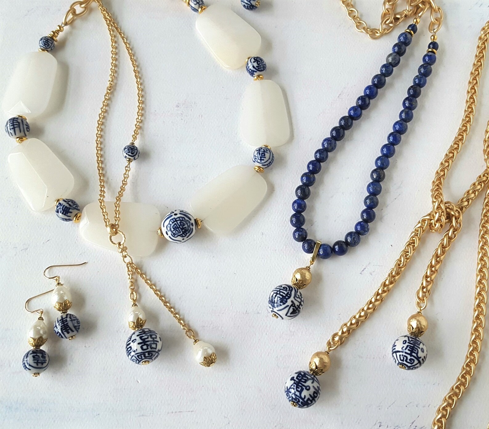 Gold Rope Chain Wrap Necklace Chinoiserie Porcelain Bead Etsy