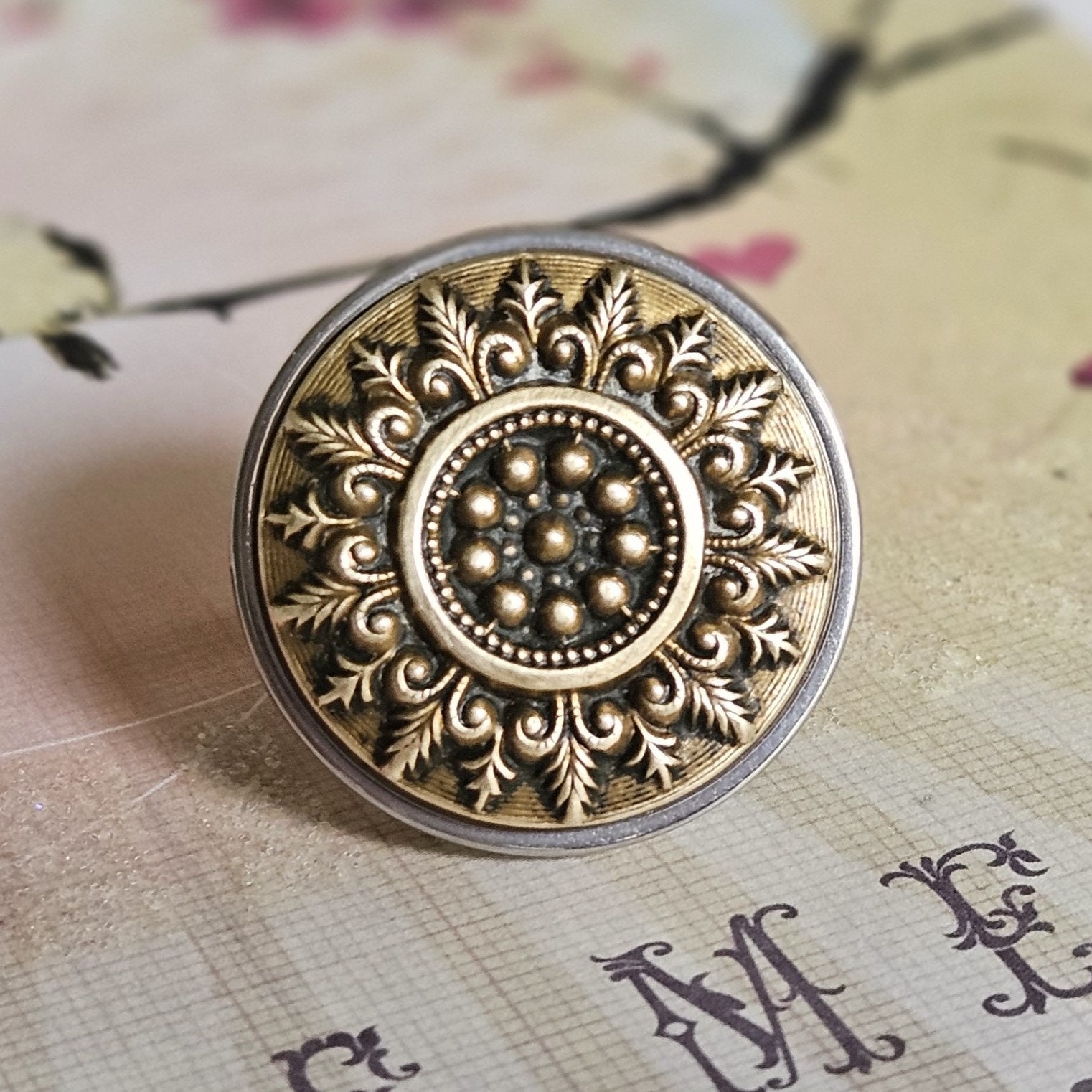 Sun Ring, Antique Button Ring, Sun Motif Jewelry, Adjustable Stainless ...