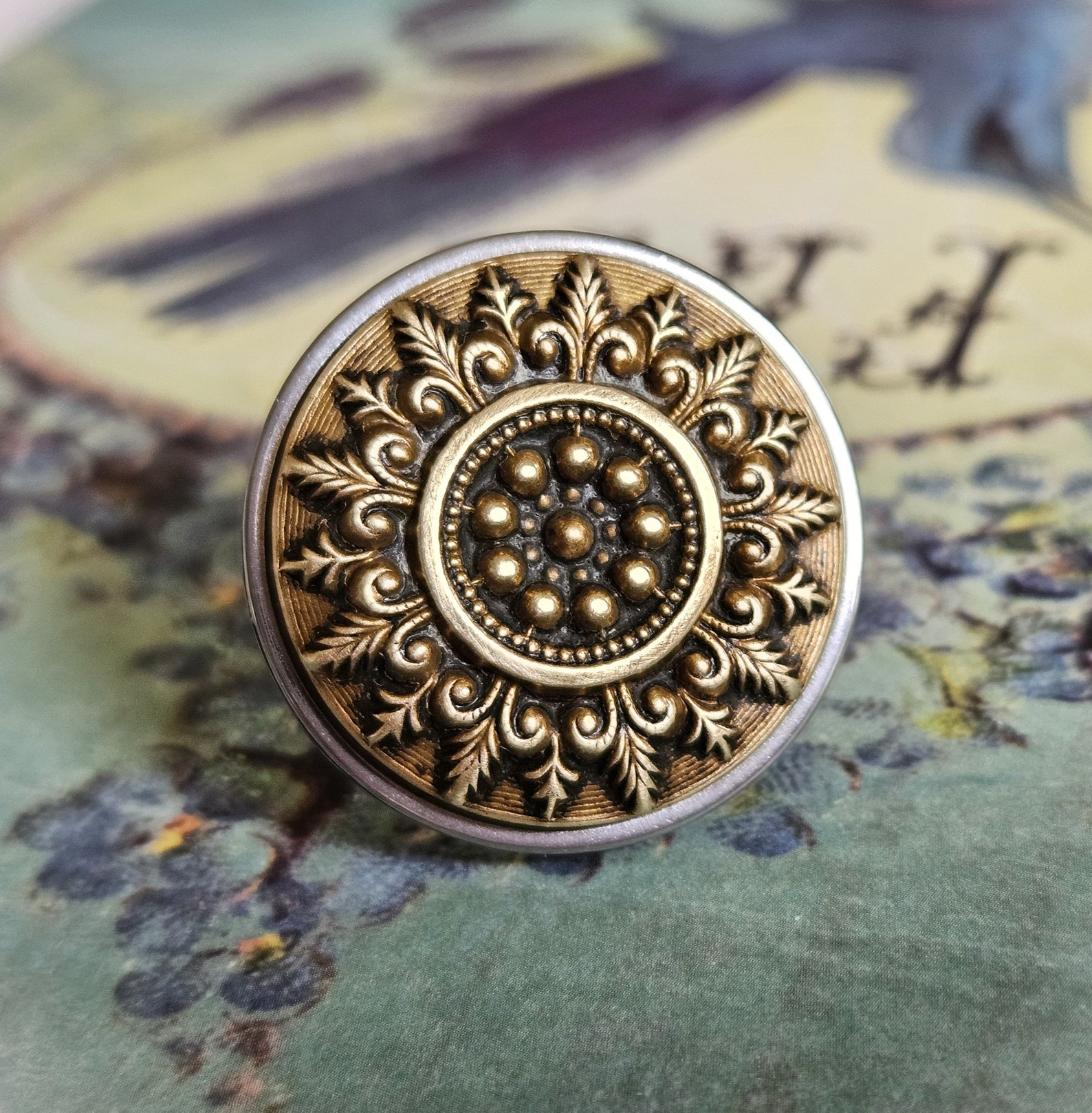 Sun Ring, Antique Button Ring, Sun Motif Jewelry, Adjustable Stainless ...