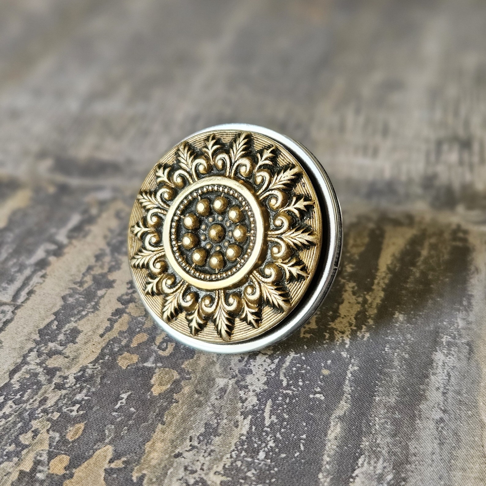 Sun Ring, Antique Button Ring, Sun Motif Jewelry, Adjustable Stainless ...