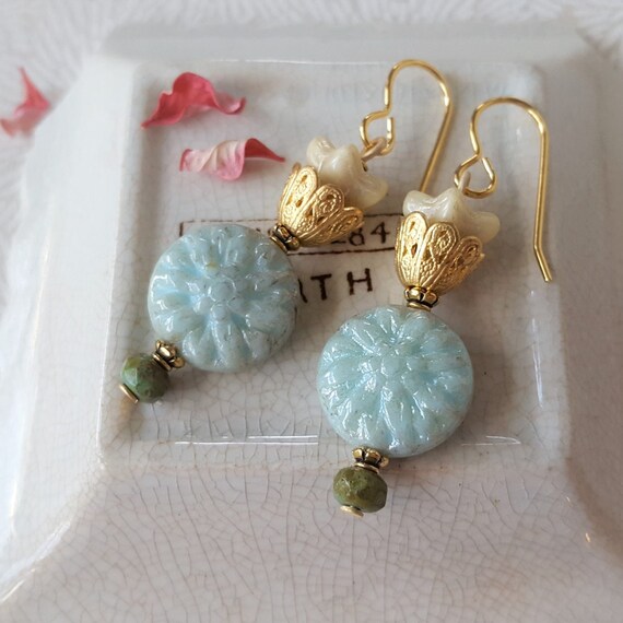 AMELIA Palest Aqua Porcelain Earrings Dahlia Earrings Under 40