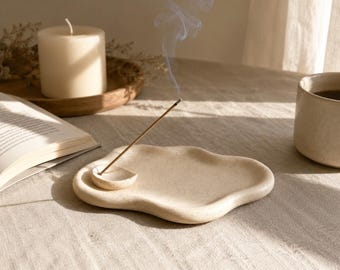 Handmade Ceramic Incense Holder, Wabi Sabi Tray, Japandi Style Zen Decor