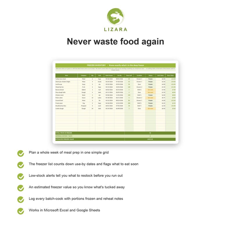 Meal Prep and Freezer Inventory Tracker Spreadsheet | Freezer and Pantry Organizer for Google Sheets & Excel | Instant Download image 4