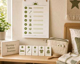 Kids Routine Chart Printable | Morning Bedtime Visual Schedule Cards (Digital Download)