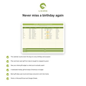 Gift and Birthday Tracker Spreadsheet | Gift Planner and Christmas List Organizer for Google Sheets & Excel | Instant Download image 4