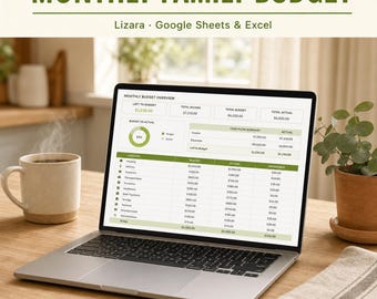 Hoja de cálculo mensual para el presupuesto familiar / Google Sheets, registro de gastos en Excel (descarga digital)