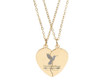 Gegraveerde ketting met hartvormige hanger | Ketting met gespleten hart