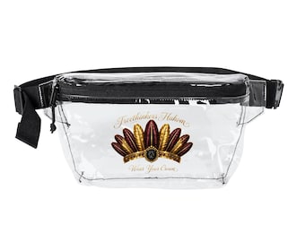 Transparent Black Clear Fanny Pack with Feather Crown Design  Festival Waist Bag