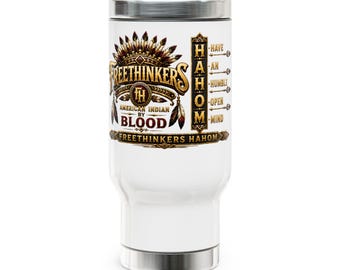 Freethinkers Hahom American Indian Headdress Graphic Travel Mug  14oz Stainless Steel
