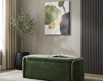 Modern Upholstered Bench with Storage, Window Seat Footstool, Cushioned End of Bed Storage Bench