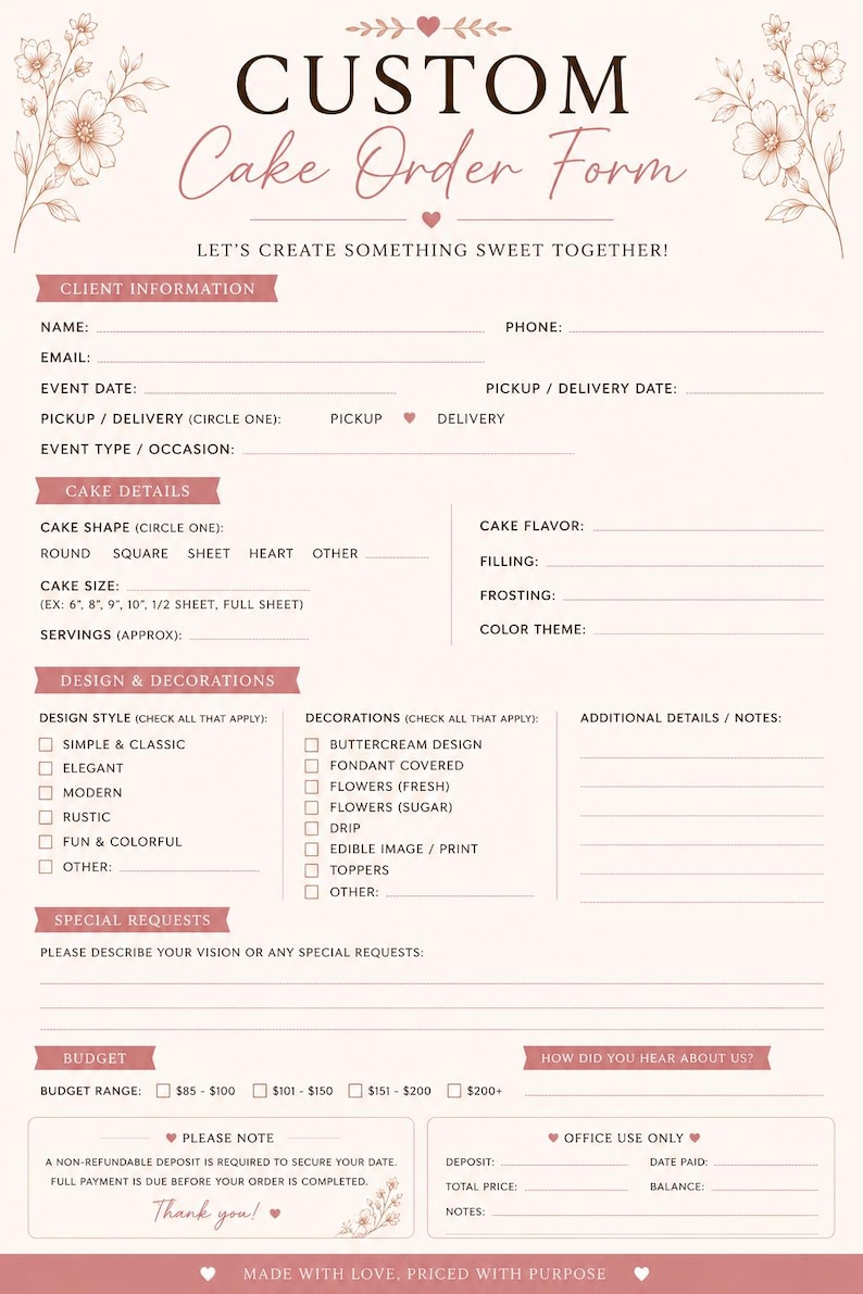 Cake Order Form - Etsy