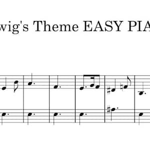 May include: A sheet music excerpt titled Hedwig's Theme EASY PIANO by John Williams / A. O. The document displays a black and white musical staff with treble and bass clefs, featuring notes in a 3/8 time signature across two lines of notation.