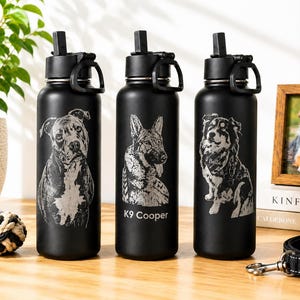 Custom Pet Photo Water Bottle – 32oz Stainless Steel Laser Engraved Tumbler with Personalized Name