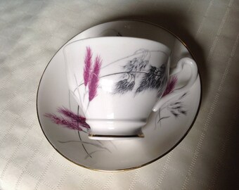 Vintage Doulton bone china teacup and saucer with pink wheat pattern