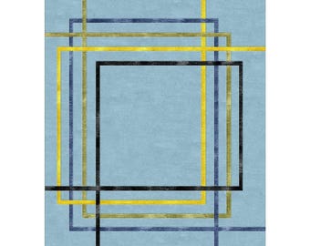 Handgjord handtuftad ullmatta, geometrisk abstrakt modern blå gul matta