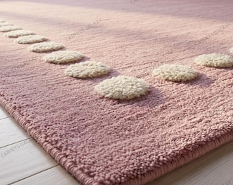 Handmade Polka Dot Border Pink Hand Tufted Rug