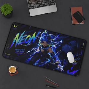 Neon Lightning Warrior Desk Mat | Gaming Mouse Pad