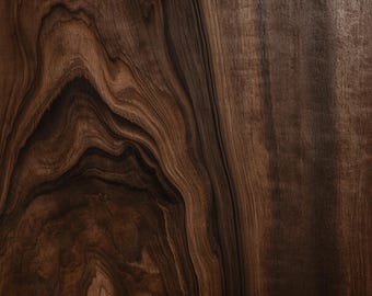 May include: A close-up view of a dark brown wood surface featuring prominent, swirling grain patterns. The texture displays deep chocolate and espresso tones with organic, flowing lines that create a natural, high-contrast visual effect across the flat surface.