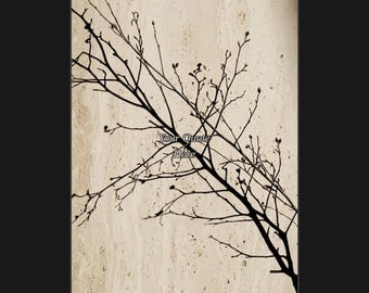 May include: A digital graphic featuring a dark silhouette of bare tree branches set against a textured beige background. The text "Your Quote Here" is centered in the middle of the image in a simple black font, overlaying the branch design.