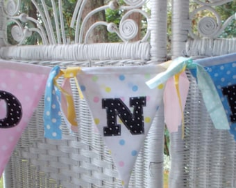 Fabric First Birthday ONE banner in pastels