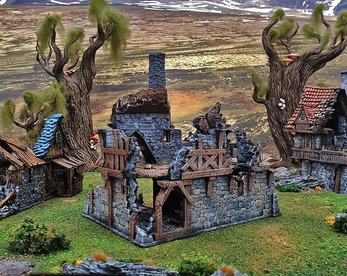 Featured listing image: Ruined Port Merchant village terrain building by Printable Scenery