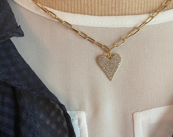 Pendentif en strass coeur en or w / collier - collier délicat - or 14K rempli - cadeau fait main - bijoux de mariée - collier en cristal