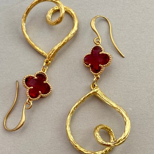 Genuine Red Swarovski Crystal Drop Earrings - Dangle Earrings - Gold Vermeil - Handmade Gift for Her