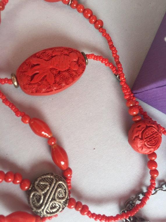 Buddha Necklace-Coral Buddha-Chinese Cinnabar-Cor… - image 5