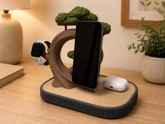 Bonsai Tree MagSafe 3-in-1 Charging Station Stand, Phone, Watch, Earbuds Holder