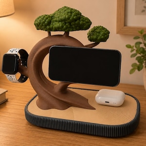 Bonsai Tree MagSafe 3-in-1 Charging Station Stand, Phone, Watch, Earbuds Holder image 2