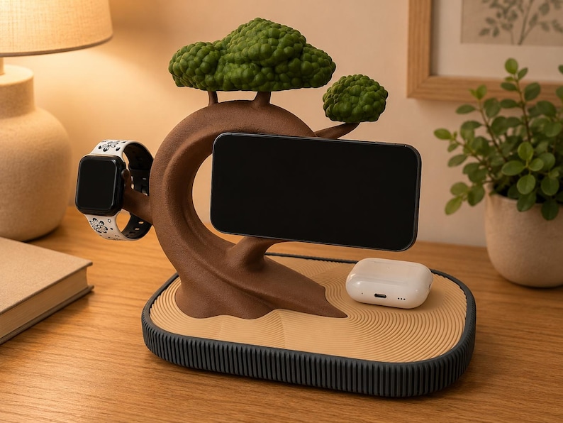 Bonsai Tree MagSafe 3-in-1 Charging Station Stand, Phone, Watch, Earbuds Holder image 2