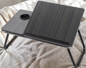 Justerbart hopfällbart laptop-sängbord med mugghållare, bärbar soffbricka