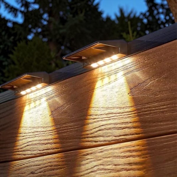 Waterproof Solar Fence Lights (2 Pack), LED Deck Lights for Yard Pathway Garden Stairs