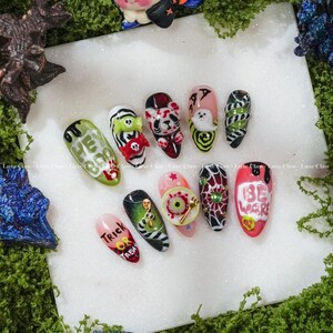 Trick or Treat Press On Nails, Halloween Press On Nails, Trick Or Treat Nails, Creepy Cute Manicure, Gothic Halloween Nails, 3D Nail Art, Tr