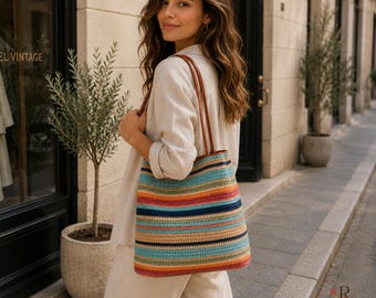 Colorful Straw Woven Tote Bag, Boho Summer Shoulder Bag, Large Everyday Purse, Gift For Her
