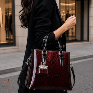 Snake Skin Pattern Women's Handbag, Faux Leather Shoulder Bag, Oversized Designer Inspired Bag, Elegant Top-Handle Bag, Gift for Women