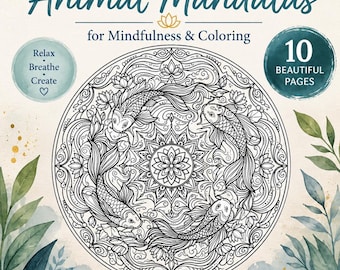 Zen Animal Mandala Coloring Pages | Mindfulness Stress Relief (Digital Download)
