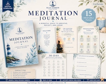 Meditation Journal Digital Download PDF - Mindfulness Self Care Daily Practice Planner Wellness Guide
