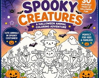Spooky Creatures Halloween Coloring Book | Cute Halloween Animals | Printable PDF Coloring Pages | Kids Halloween | Instant Download
