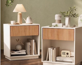 Modern Nightstand Set, Wood Accent Side Table set of 2