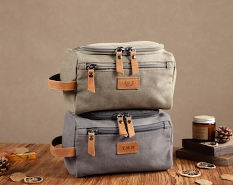 Vintage Canvas Personalized Toiletry Bag, Travel Shaving Bag, Groomsmen Gift, Custom Dopp Kit, Gift for Him, Anniversary Gift