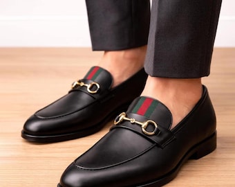 Handgemaakte zwarte leren loafers met paardenbit-design voor heren: nette herenschoenen