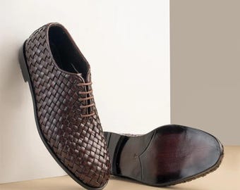 Sapatos Oxford de couro trançado feitos à mão: Sapatos sociais de estilo italiano