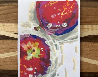 Lámina decorativa de pared con dos manzanas coloridas, naturaleza muerta acrílica, vibrante